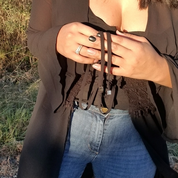 BEAUTY FROM ASHES BLACK CHIFFON CARDIGAN - Picture 7 of 15